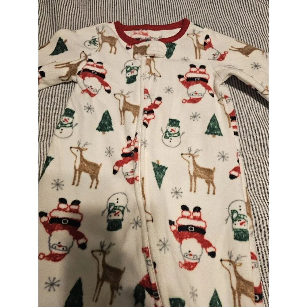 Carter's  Baby Santa Christmas Fleece Footed Pajama Zippered 3M NWT